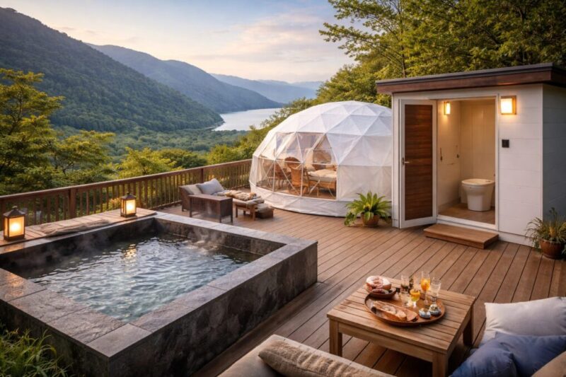 風呂付きで快適に過ごせる関西のグランピング施設イメージ