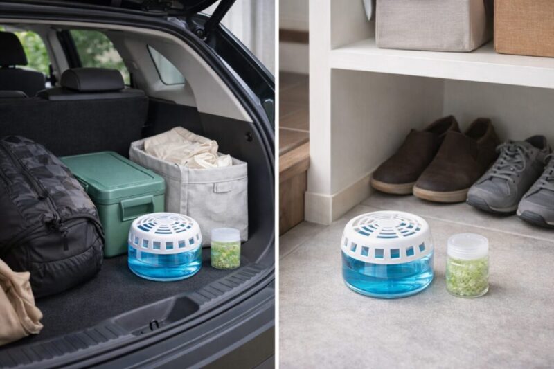 車中泊前や玄関収納で使う置き型虫対策グッズのイメージ