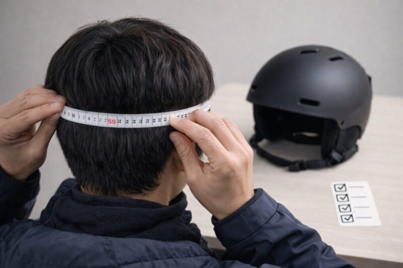 頭囲を測ってサイズを選ぶ手順のイメージ