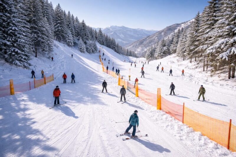 スキー場で安全に滑るために周囲確認が必要な場所のイメージ