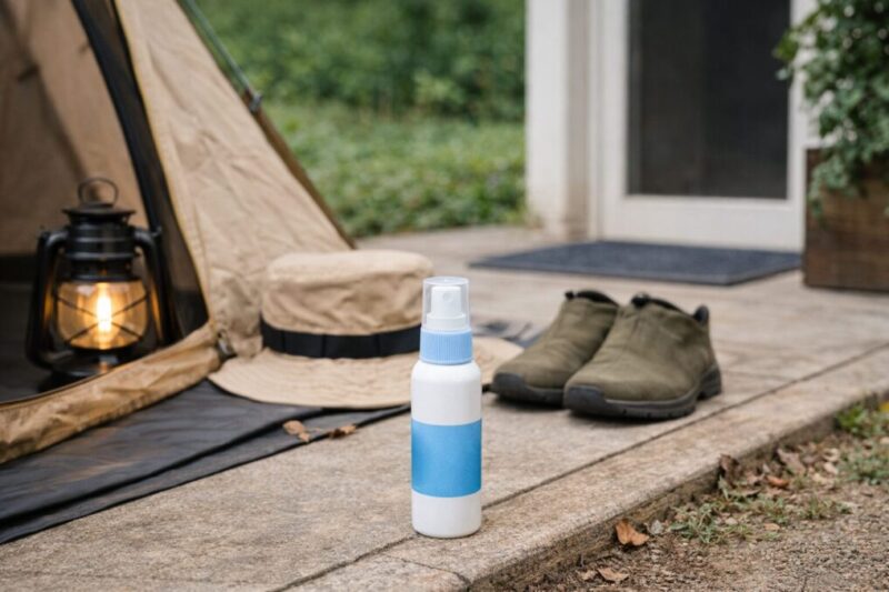 玄関先やテント周りで空間用虫対策を使い分けるイメージ