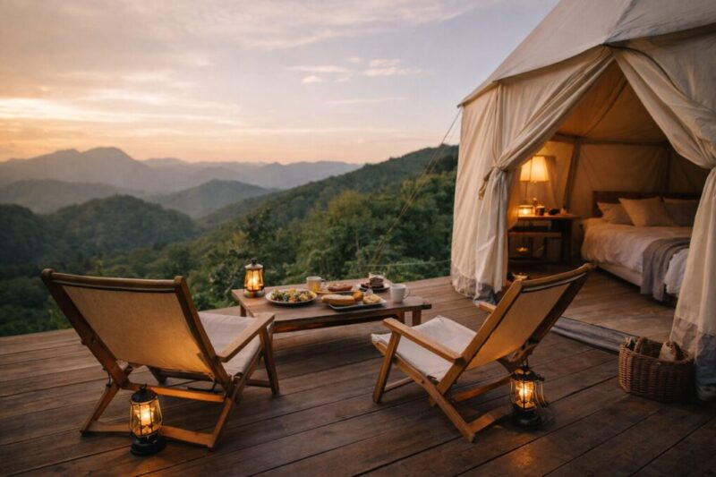 ホテルとキャンプの中間の魅力を感じられる快適なグランピング空間