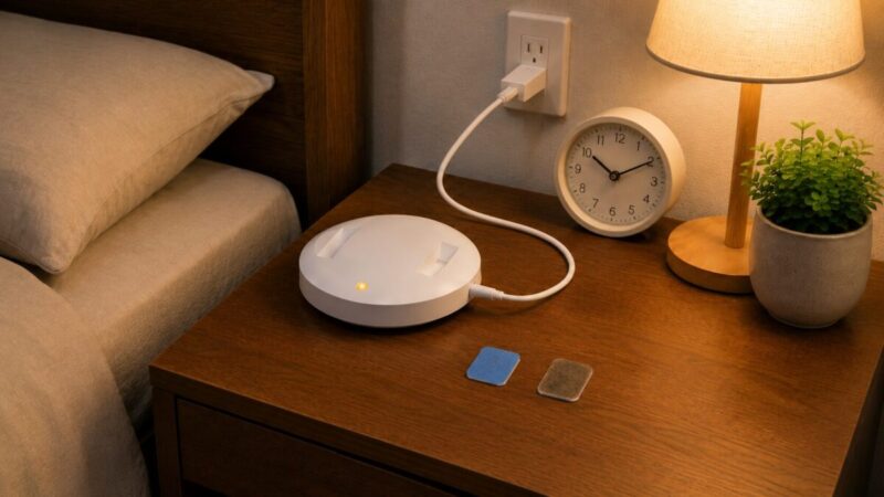 電気式マット蚊取り器と未使用・使用済みマットを並べて交換タイミングを確認する様子