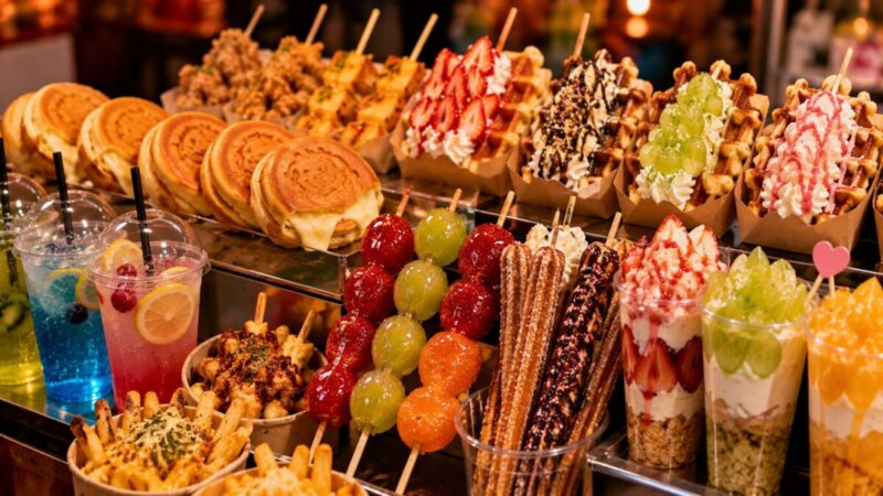 フルーツ飴やチーズ入りパン、カラフルドリンクなど今どきの夏祭り屋台メニュー
