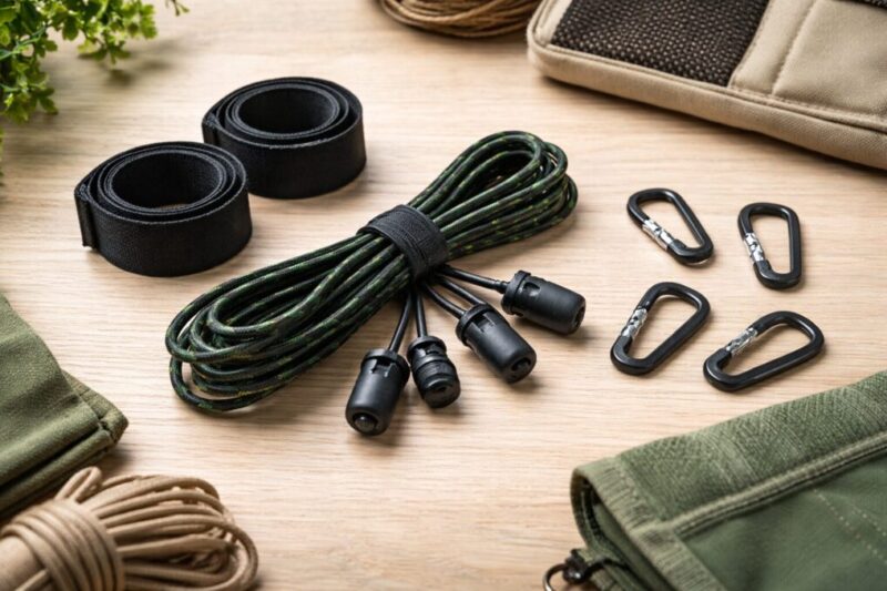 固定に使える小物パーツを机の上に並べたイメージ