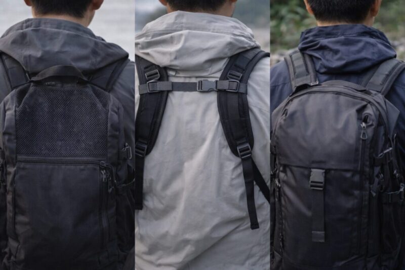 背面メッシュとベルト構造が分かる背負いやすい釣りリュック