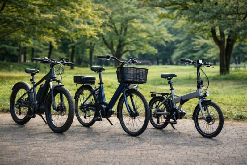 スポーツタイプと実用型と折りたたみの違いを並べて比較するイメージ