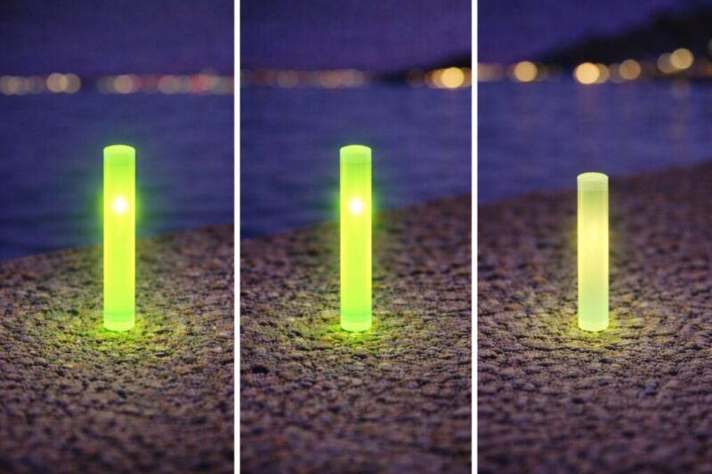 釣り用ケミカルライトの明るさの変化を段階比較した画像