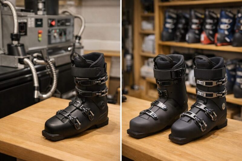 熱成型対応モデルと非対応モデルの違いを比較するスキーブーツのイメージ