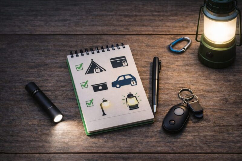 就寝前の防犯チェックポイントをまとめたイラスト