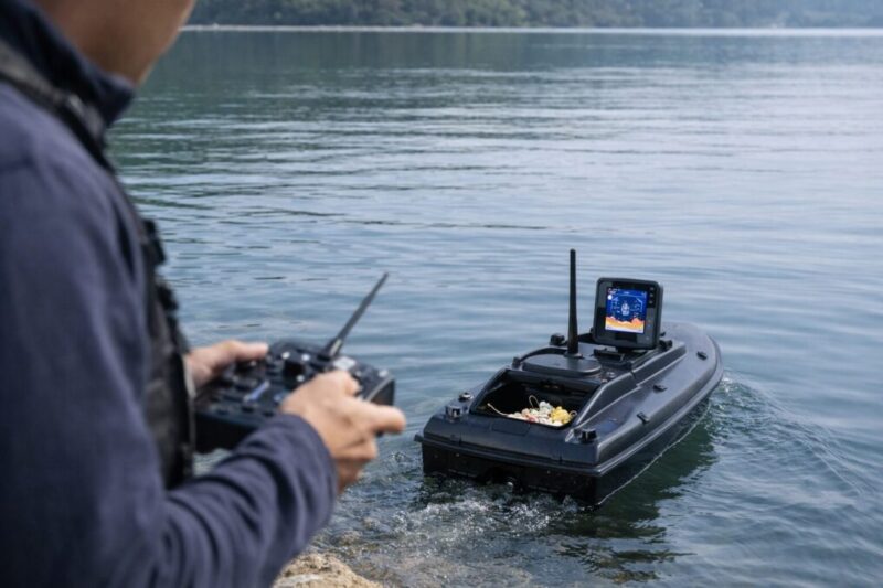 魚探を搭載したラジコンボートで水深を確認するイメージ