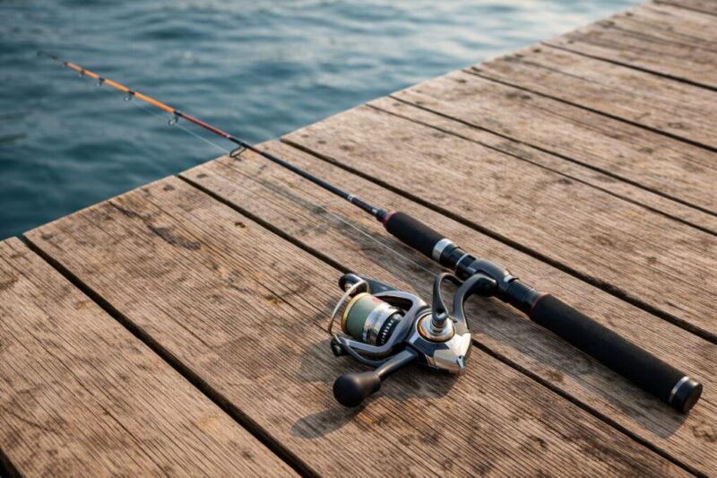 脈釣り向けベイトタックルと繊細な穂先のイメージ