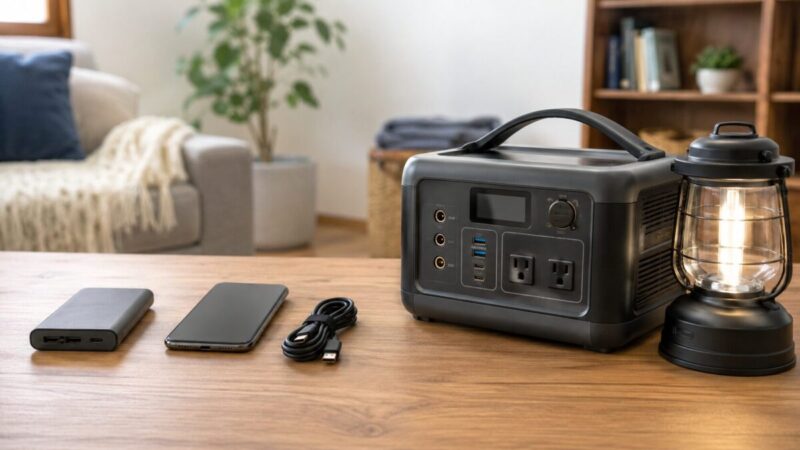モバイルバッテリーとポータブル電源を並べて家庭の停電対策の違いを示した様子