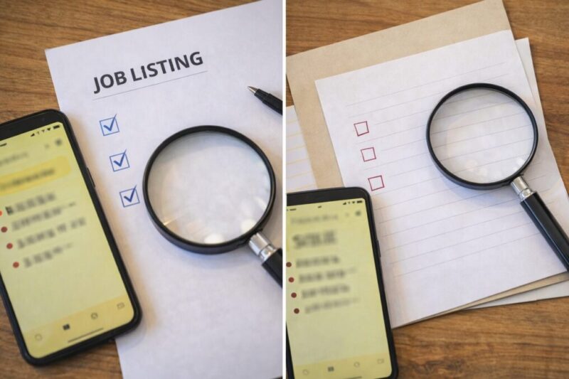 グランピング求人の見極めポイントを確認するイメージ