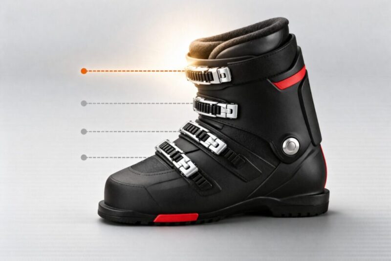 スキーブーツのどのバックル位置で閉まりにくさが起きやすいかを示した図