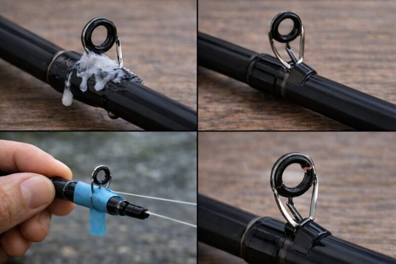 釣竿補修でやってはいけない失敗例を並べた比較イメージ