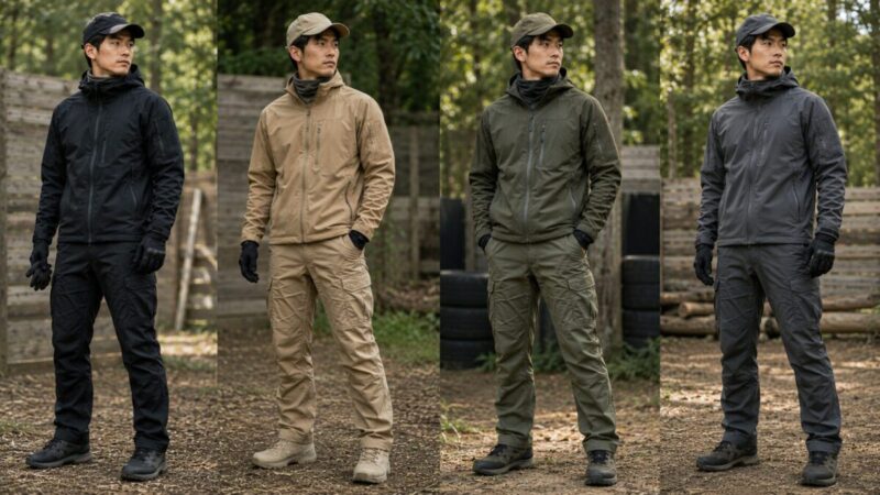 黒カーキベージュでまとめたワークマン風PMC装備コーデの色合わせ