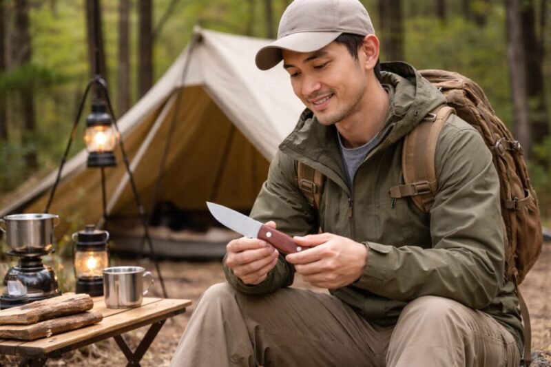 安全な姿勢で薪作業を行うイメージ