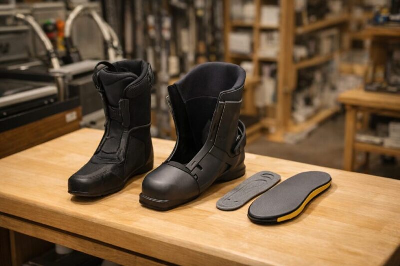 スキーブーツのインナーとシェルとフットベッドの構造がわかる分解イメージ