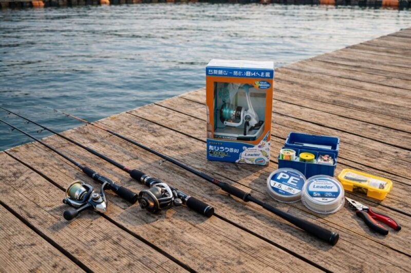 代用品と専用品を比較しながら海上釣堀タックルを選ぶイメージ