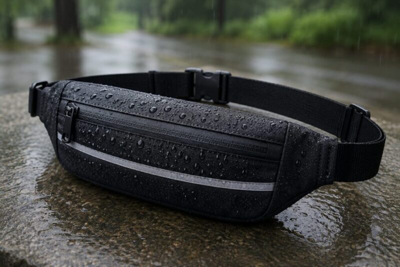 雨の日や外遊びで使う撥水風ランニングポーチのイメージ