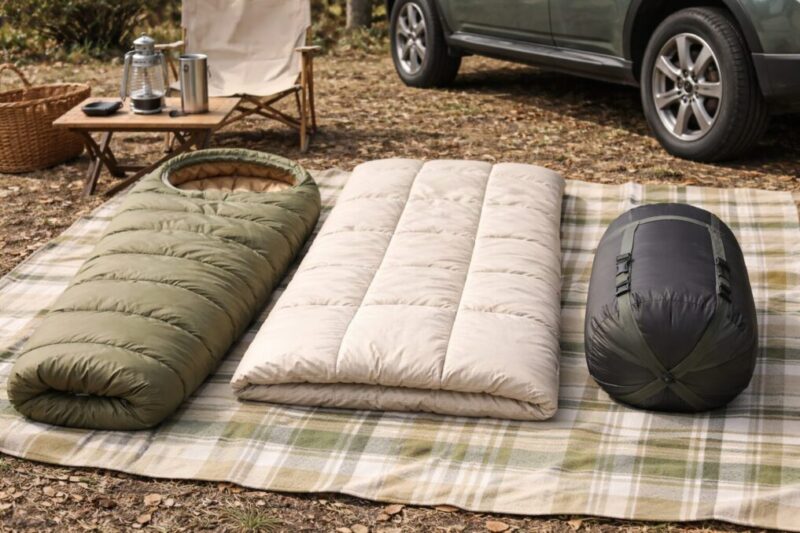 車中泊とアウトドアに兼用しやすい寝具の例