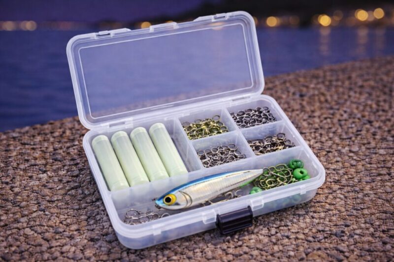 夜釣り用に予備のケミカルライトをケース収納した画像