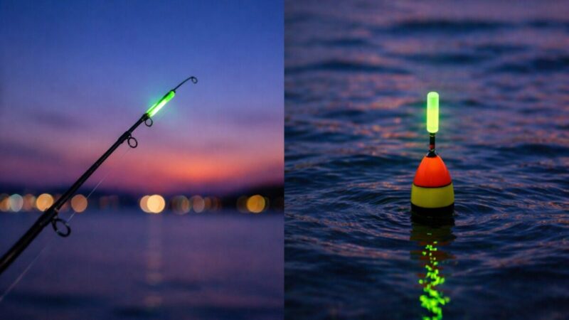 穂先用とウキ用でサイズ感の違うケミカルライトの装着例