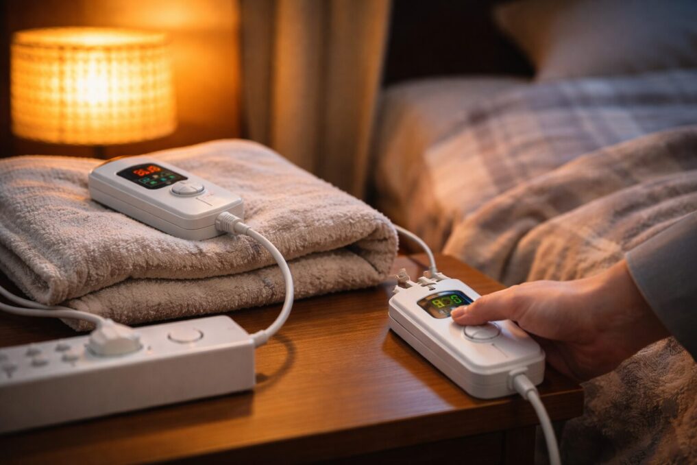 電気毛布の安全対策を意識して使用前に確認しているイメージ