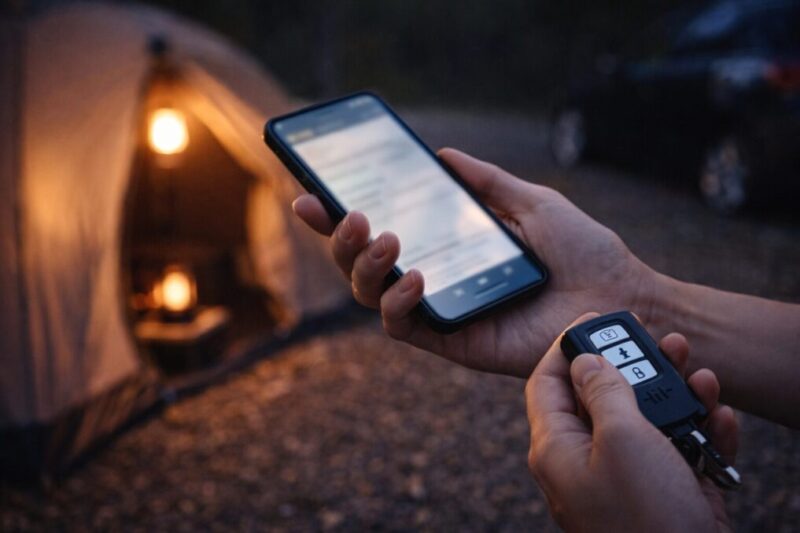 不安を感じたときにすぐ移動できるよう、鍵と連絡手段を手元に確保している様子