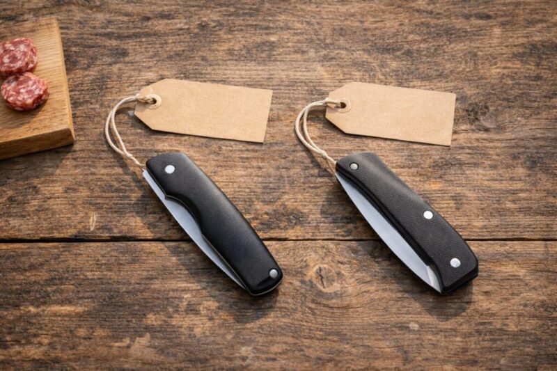 価格帯の違うナイフを並べて、用途目線でできることを見比べるイメージ