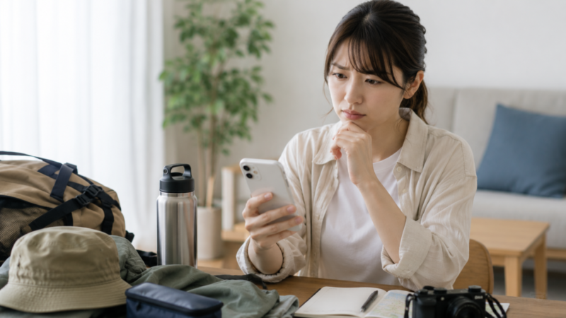 外出準備中にスマートフォンのログイン方法を確認する利用者
