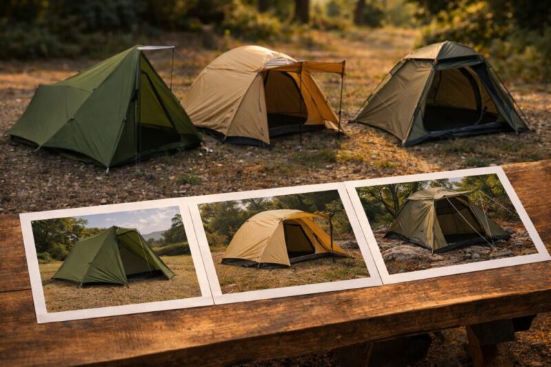 価格帯ごとに特徴が異なる3種類のソロテントを比較したイメージ