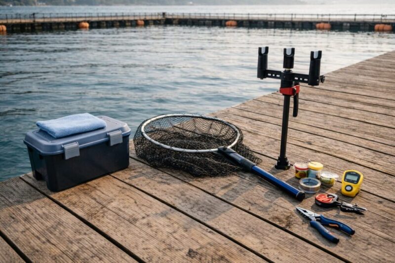 海上釣堀で釣果アップと快適さに役立つ周辺ギアの例