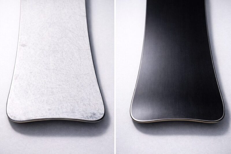 ワックス前後で滑走面の状態が変わることを示すイメージ