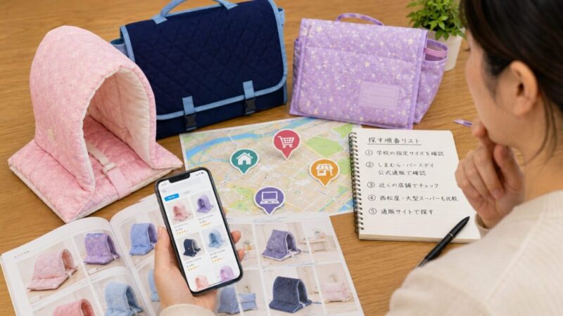 防災頭巾がどこに売ってるか店舗と通販で探すイメージ