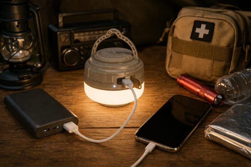 Type-C充電とUSB出力に対応した防災用LEDランタンのイメージ