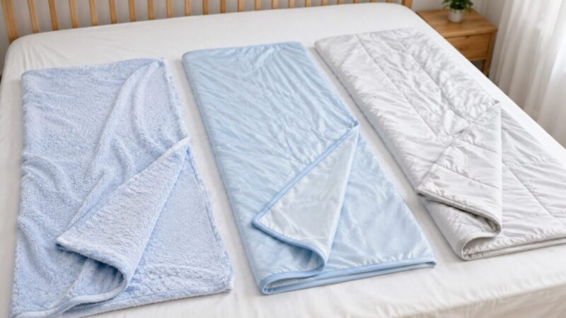 タオルケットと冷感ケットと肌掛け布団の素材や厚みを並べて比較した様子