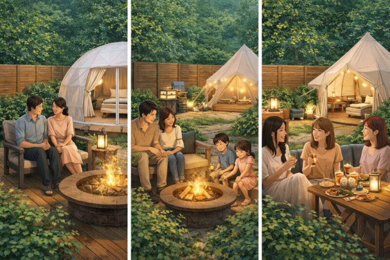 利用シーン別に重視する条件が異なるグランピングのイメージ