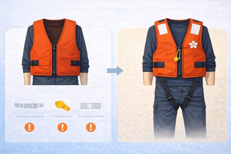 安いライフジャケットでも確認したい安全性能の違いを示した比較イメージ