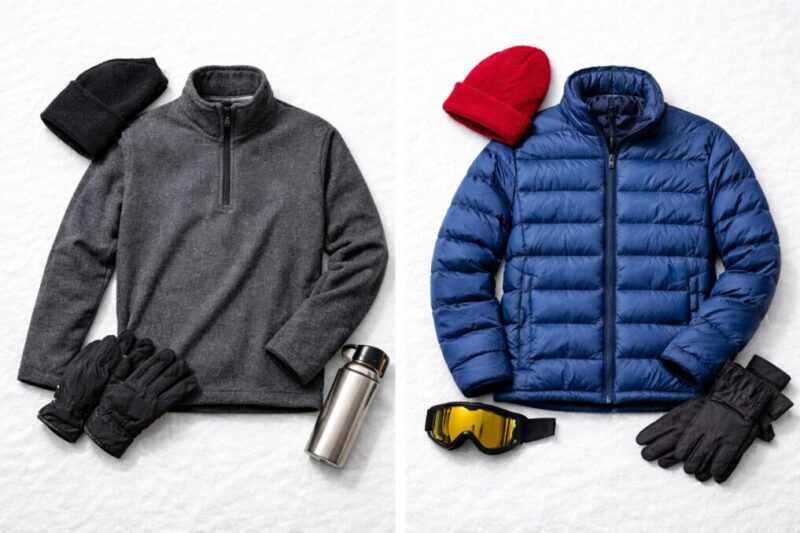 フリースとライトダウンを並べてミドルの選び分けを示すイメージ