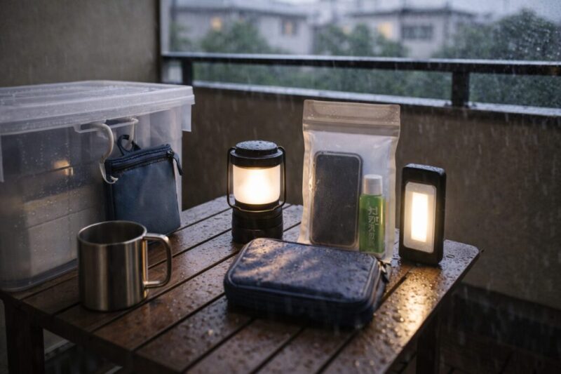 雨の日のベランピングに役立つ小物類のイメージ