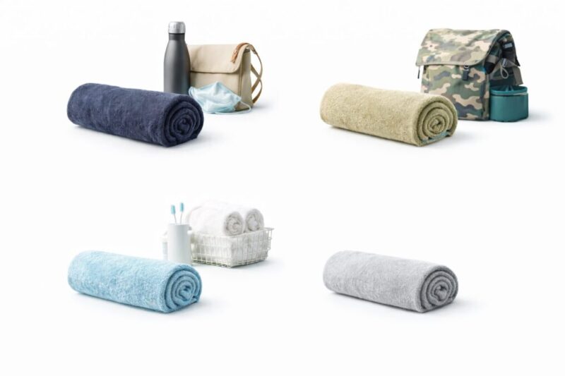 街向け・アウトドア向け・生活雑貨向け・シンプル系の4タイプを、関連小物と一緒に4分割で並べた比較イメージ。