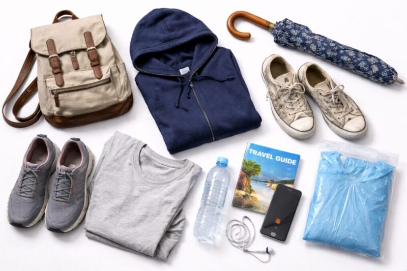 登山で避けたい服装や装備を並べた注意喚起の写真