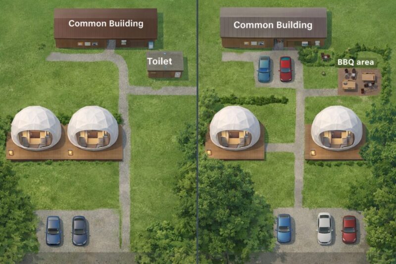 静かな施設と騒がしくなりやすい施設の違いがわかる俯瞰レイアウト