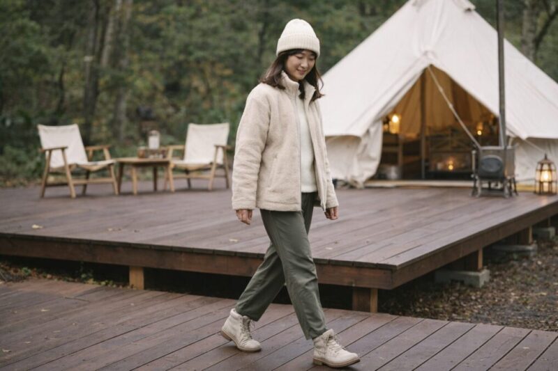 写真映えと防寒を両立した冬の女子グランピングコーデ