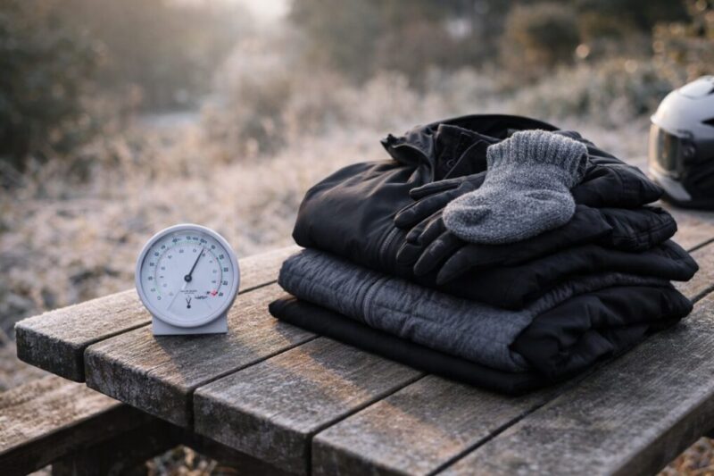 気温に合わせて重ね着の量を調整し、寒さを我慢しない装備に整えるイメージ