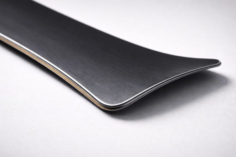 エッジグリップや反発を連想させるスノーボードの接写