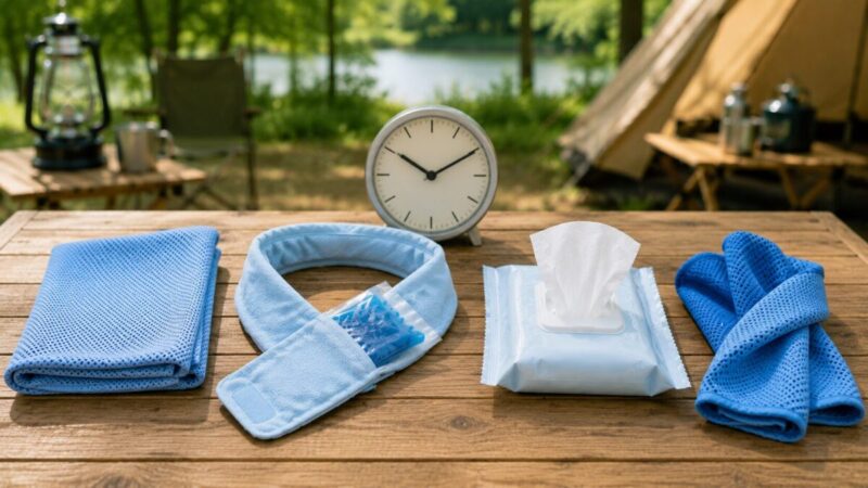 接触冷感・保冷剤入り・使い捨て・水冷式タオルの冷たさの持続時間を比較