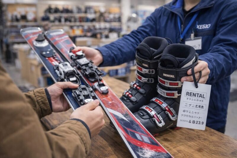 スキーブーツのソール長(mm)刻印を確認するイメージ